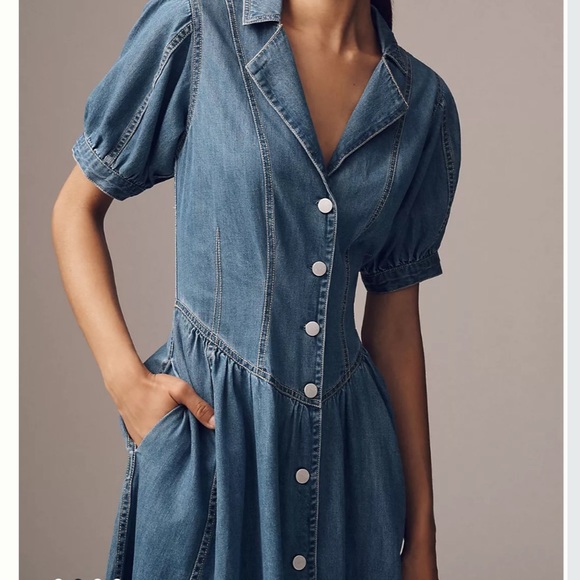 Pilcro Short-Sleeved Denim Midi Shirt Dress - Picture 3 of 4